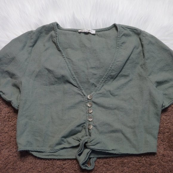 La Hearts Tops - L.A. Hearts Light Green Crop Top V-neck